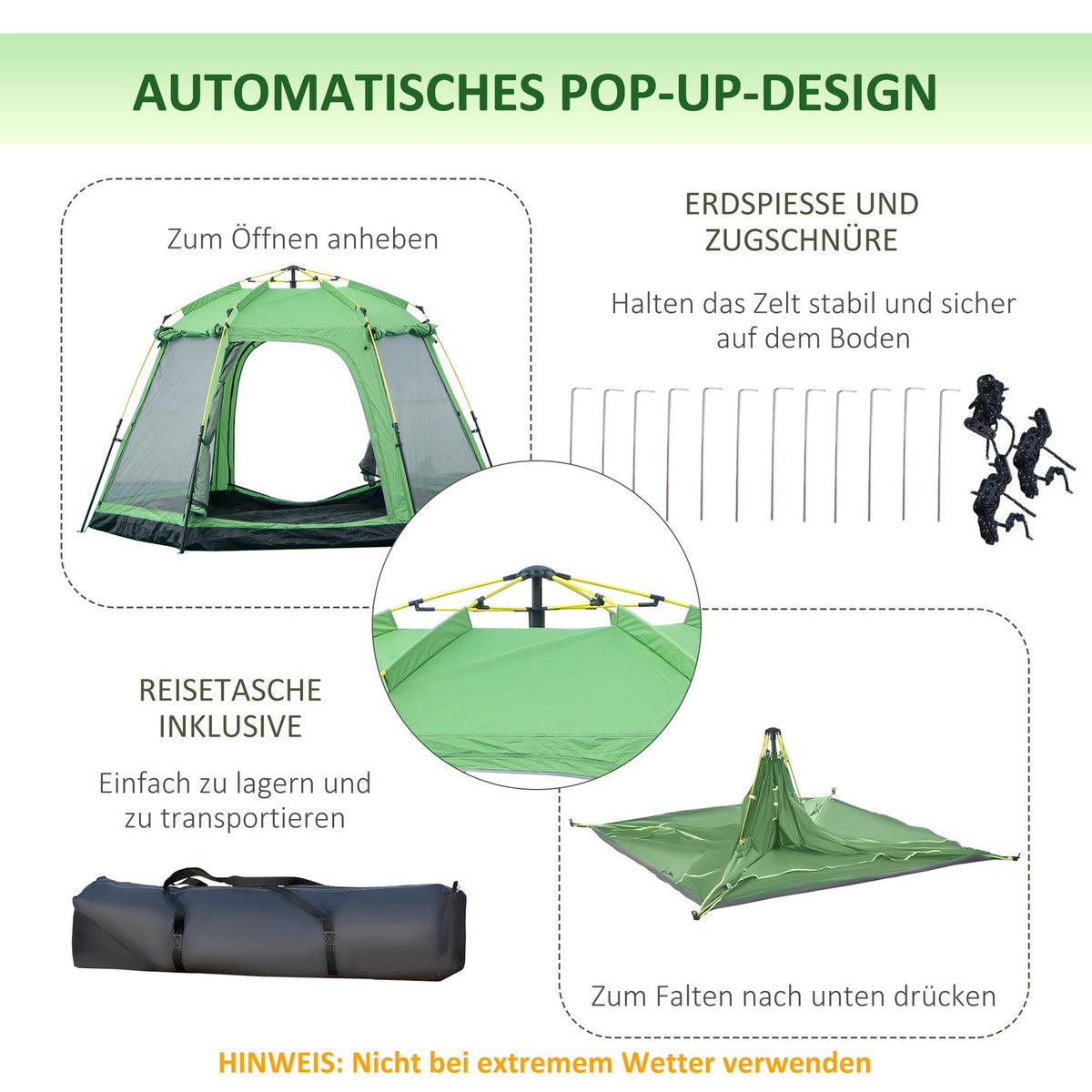 Camping Tent 6-Person Family Dome Tent, Pu2000Mm, Easy Assembly, Steel & Fiberglass, Green, 320X320X180Cm