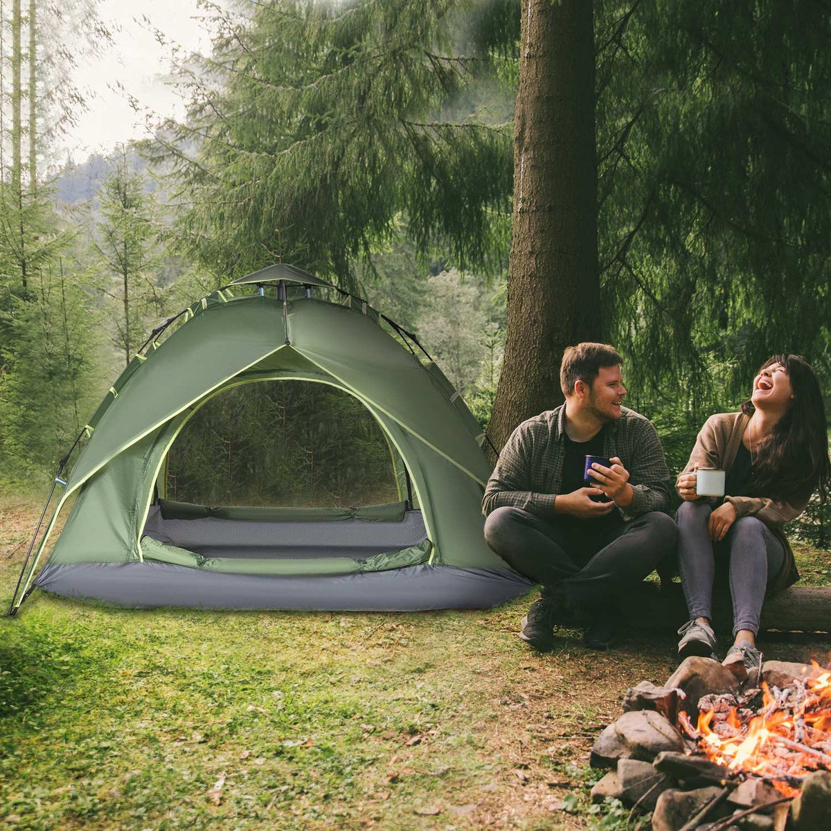 Camping Tent Double Tent Outdoor Tent For 2 Adults + 1 Child, 4 Seasons, Waterproof, 210X210X140Cm