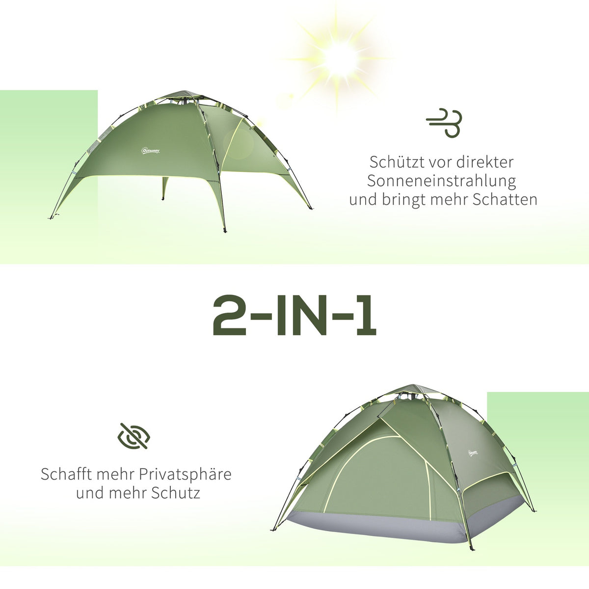 Camping Tent Double Tent Outdoor Tent For 2 Adults + 1 Child, 4 Seasons, Waterproof, 210X210X140Cm