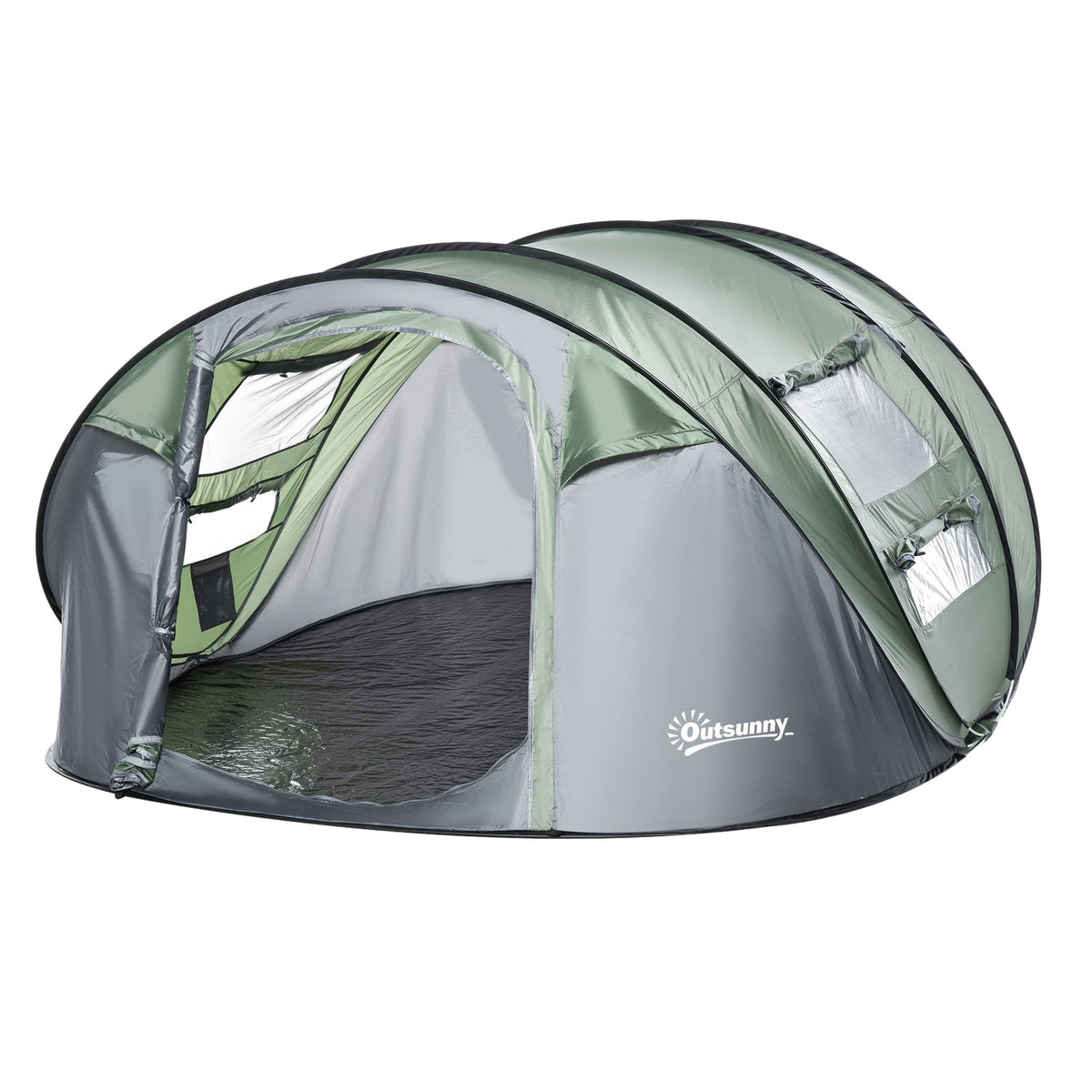 Camping Tent For 4-5 People Dome Tent With Pegs, Polyester & B3 Grid, Dark Green + Gray, 263.5X220X123Cm