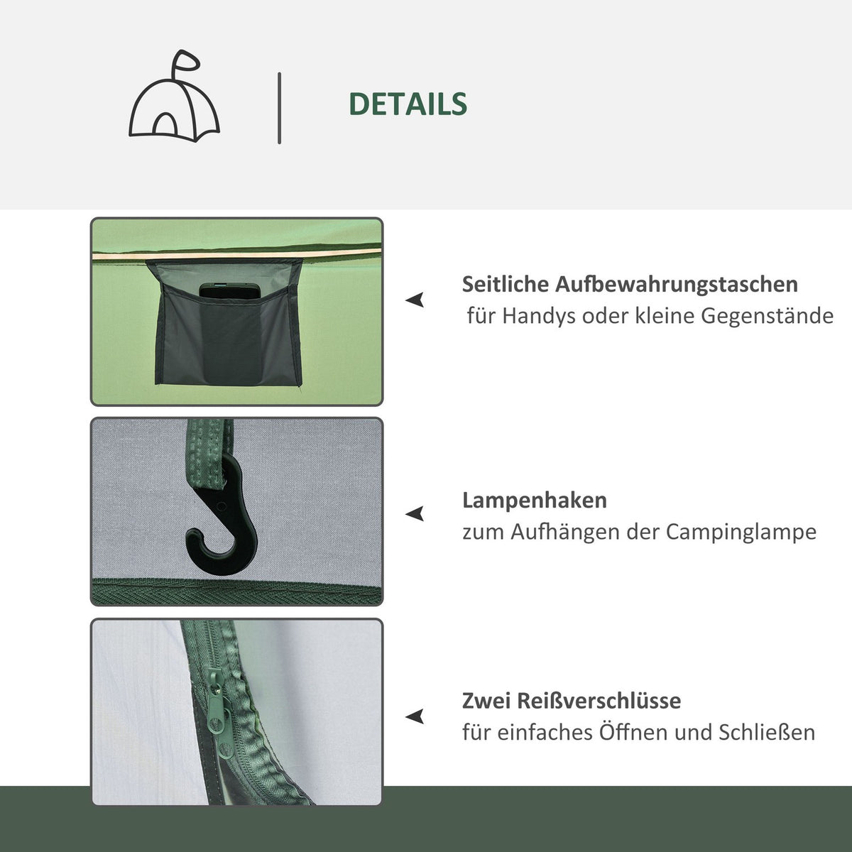 Camping Tent For 4-5 People Dome Tent With Pegs, Polyester & B3 Grid, Dark Green + Gray, 263.5X220X123Cm