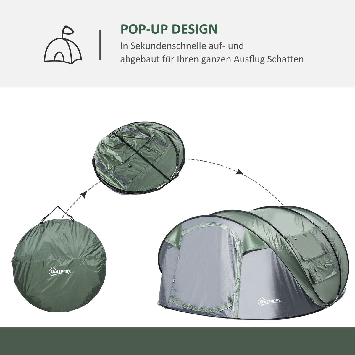 Camping Tent For 4-5 People Dome Tent With Pegs, Polyester & B3 Grid, Dark Green + Gray, 263.5X220X123Cm