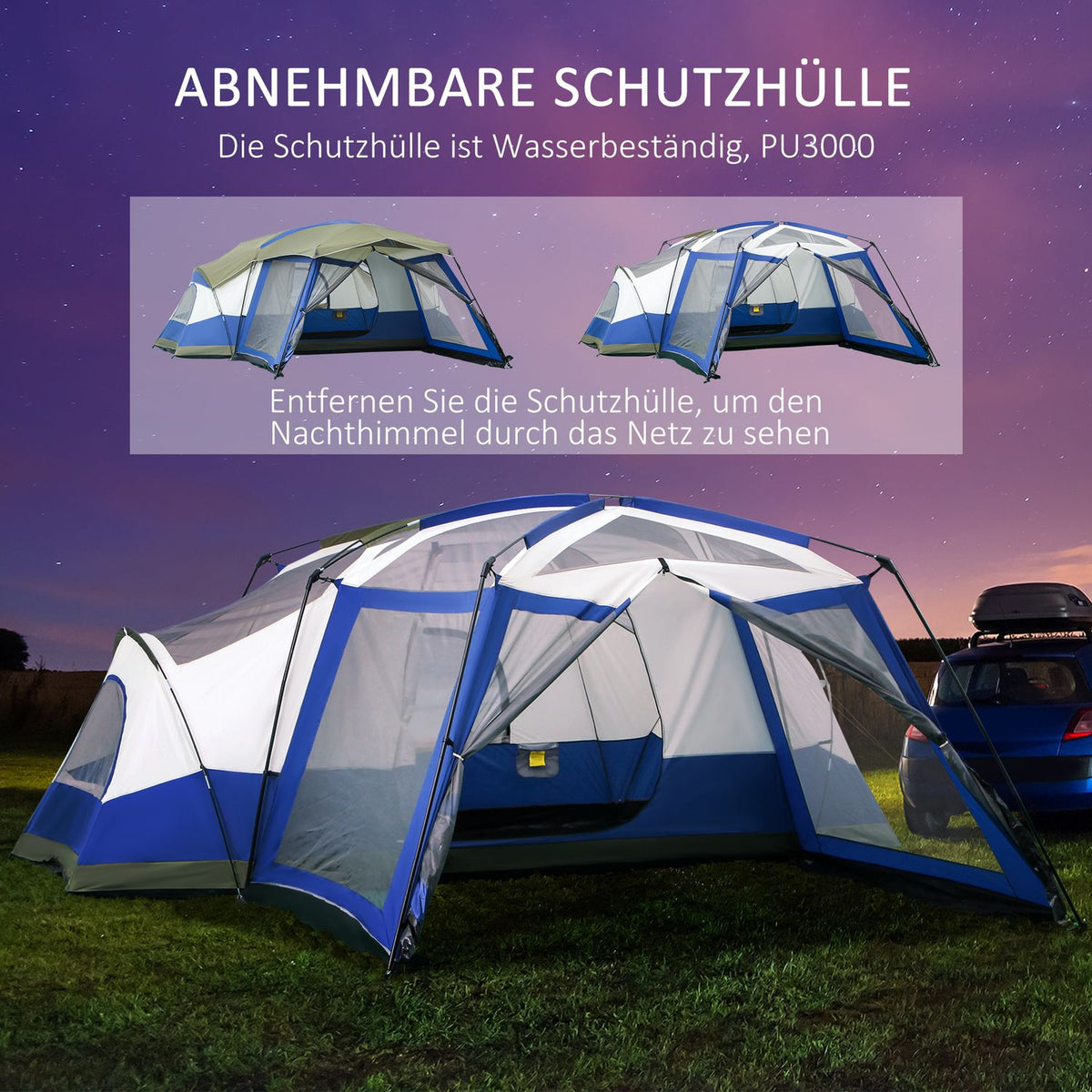 Camping Tent For 6-8 People Family Tent With Vestibule, 2 Windows, Dome Tent, Pu3000Mm, Blue, 518X487X237Cm