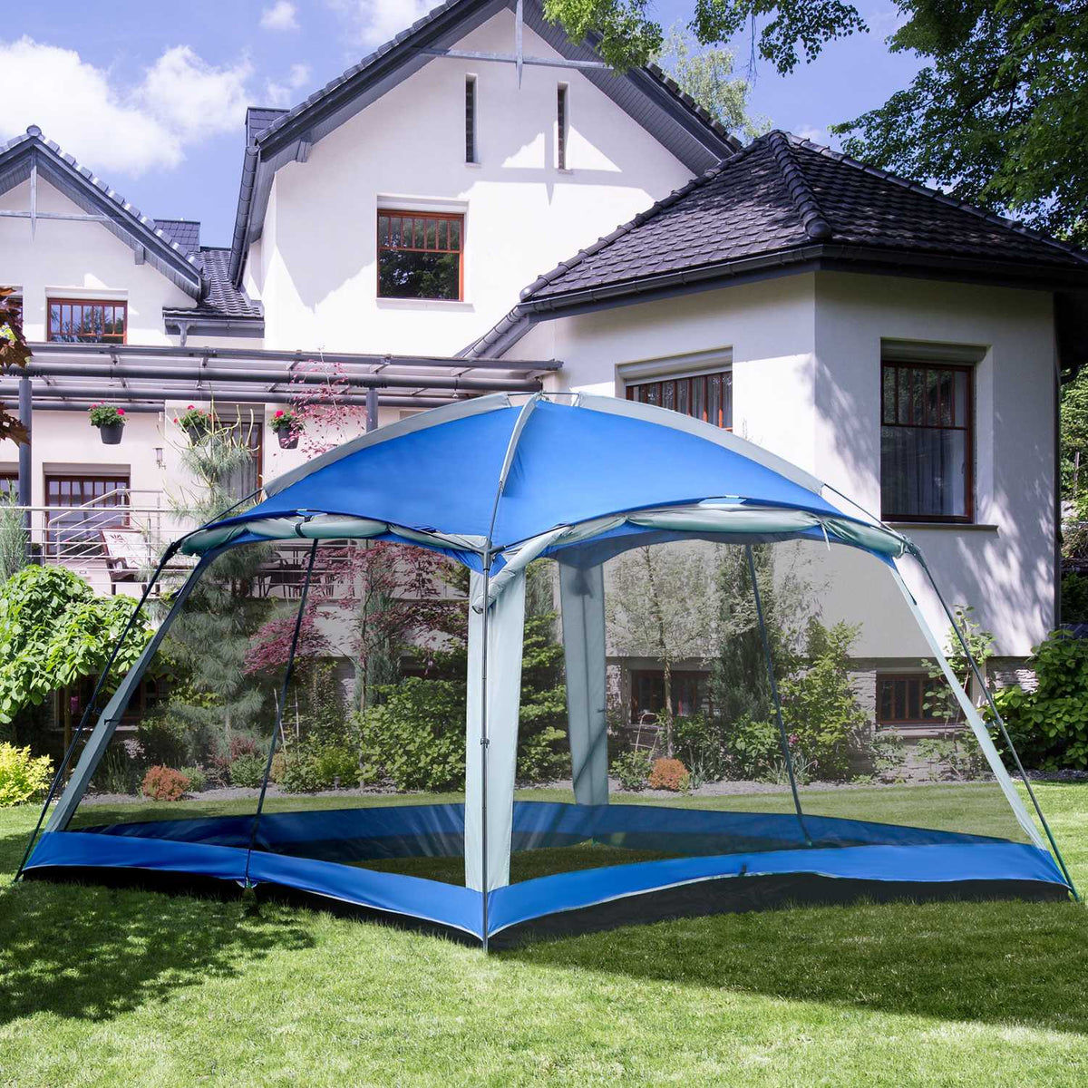 Camping Tent For 8 Persons Family Tent, 2 Windows, Dome Tent, Pu3000Mm, Blue, 360X360X200Cm