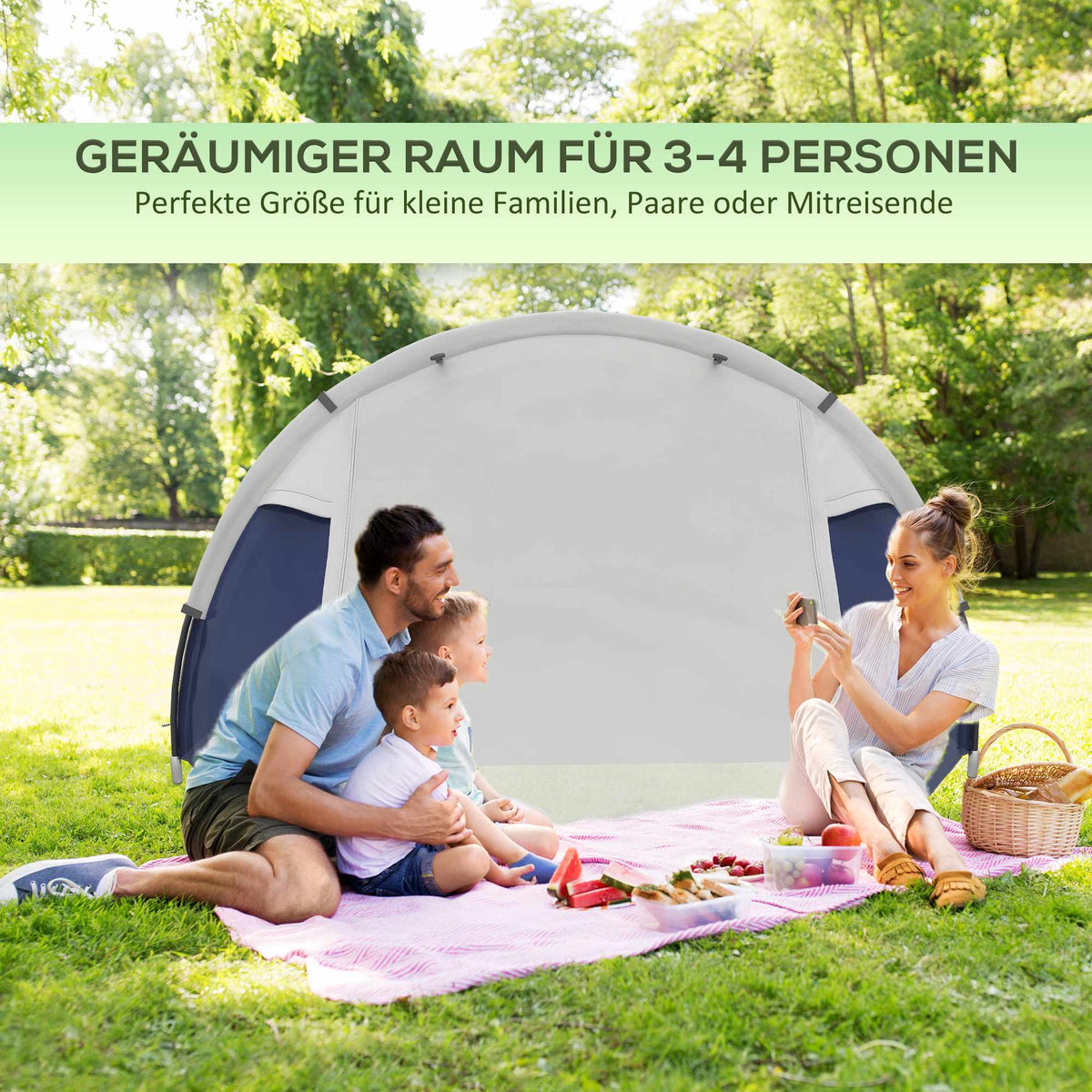 Camping Tent for 3-4 People, Waterproof, Blue