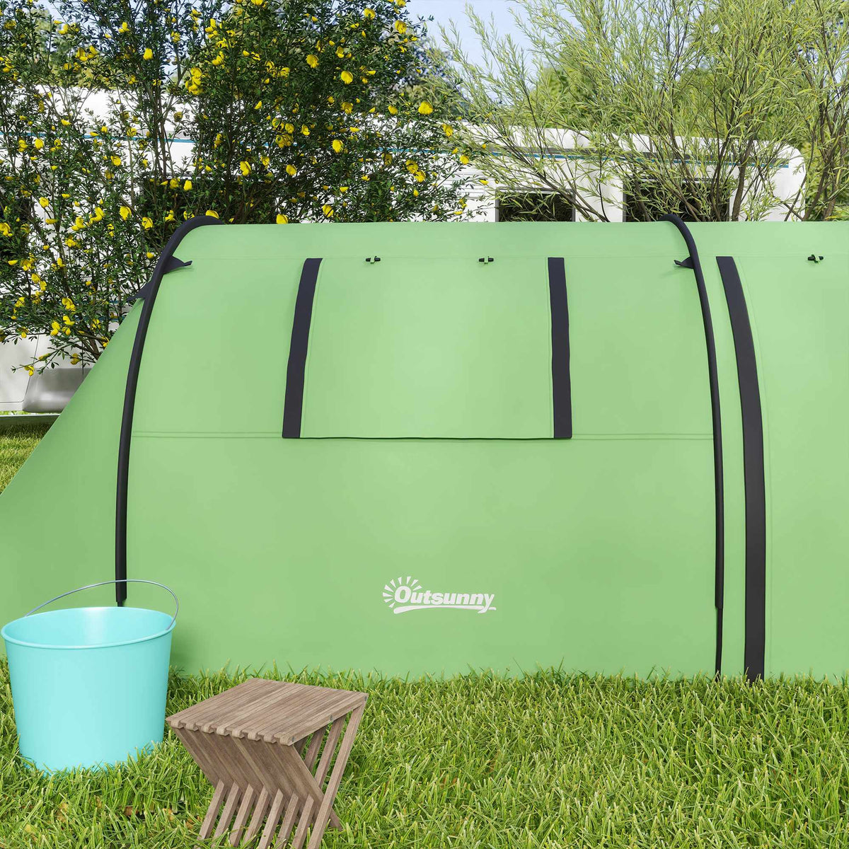 Camping Tent for 4, Waterproof, 2-Room, Dark Green
