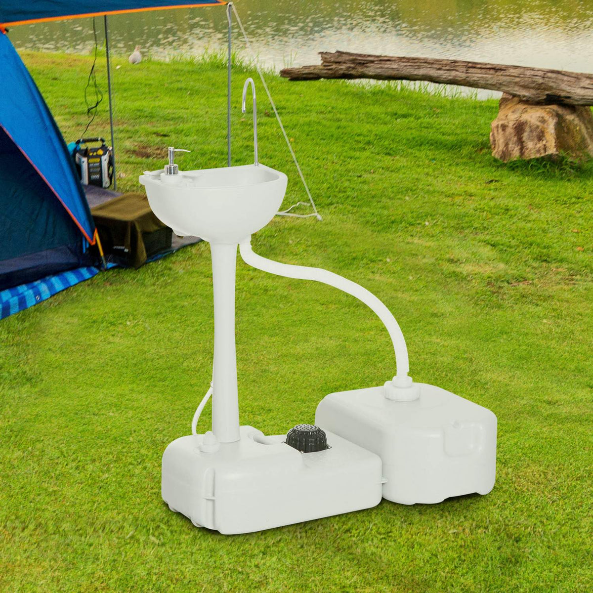 Camping Washbasin Hand Wash Basin With Collection Container For Wastewater 17L Water Tank Sink With Dispenser Mobile Hdpe Gray 83 X 50 X 103 Cm