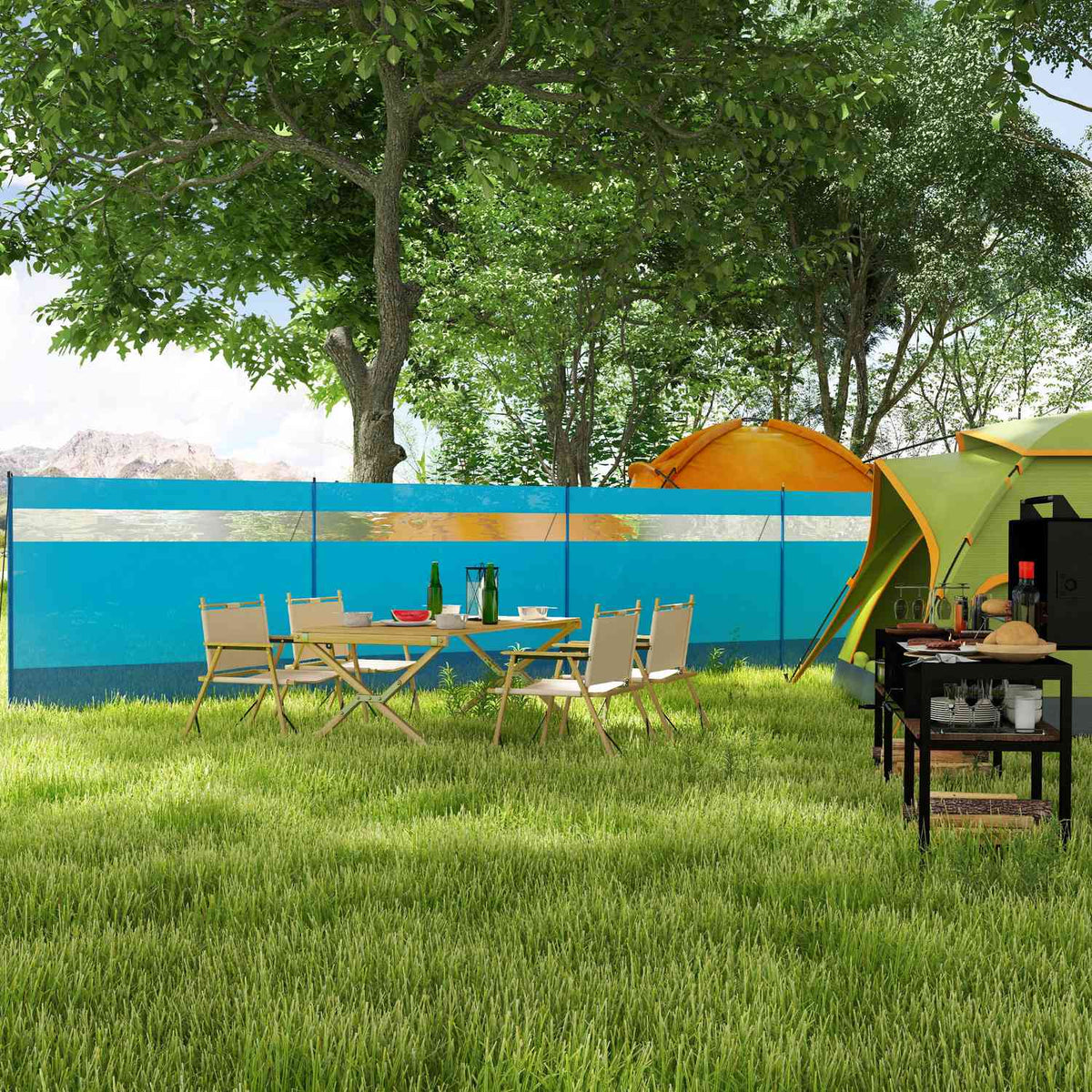 Camping Windbreak 4 Panel Privacy Screen With Viewing Window Carry Bag For Beach Camping 725 X 140 Cm Blue