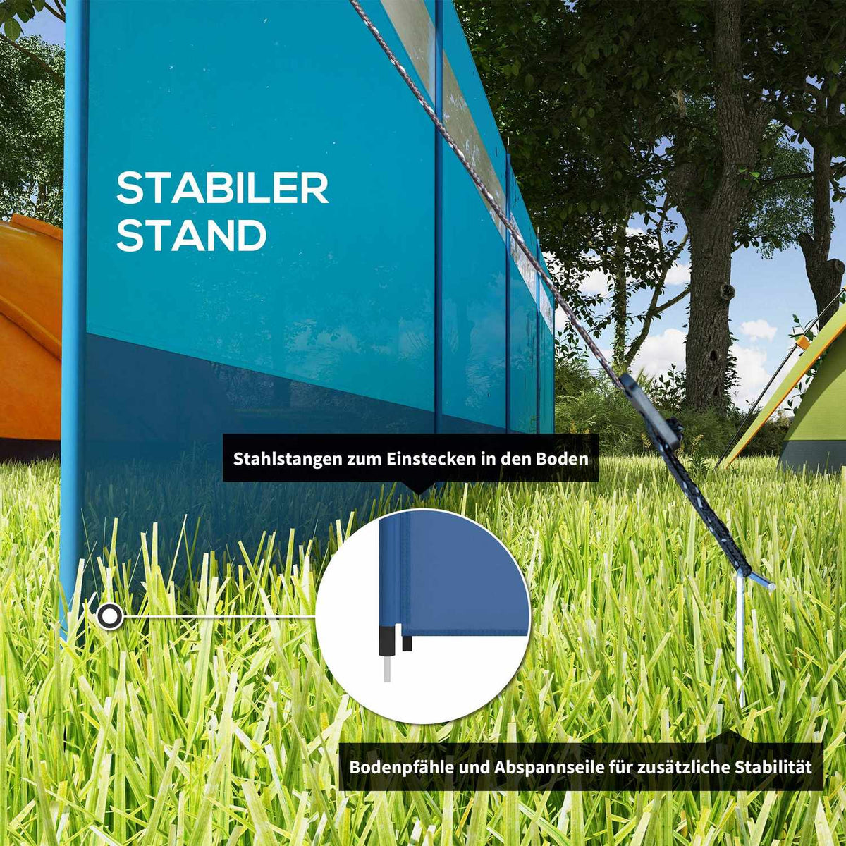 Camping Windbreak 4 Panel Privacy Screen With Viewing Window Carry Bag For Beach Camping 725 X 140 Cm Blue