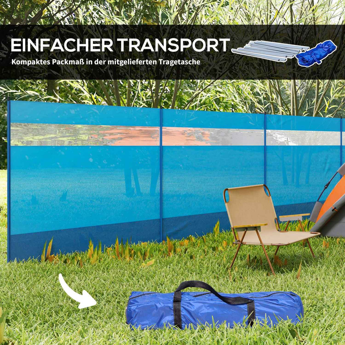 Camping Windbreak 4 Panel Privacy Screen With Viewing Window Carry Bag For Beach Camping 725 X 140 Cm Blue