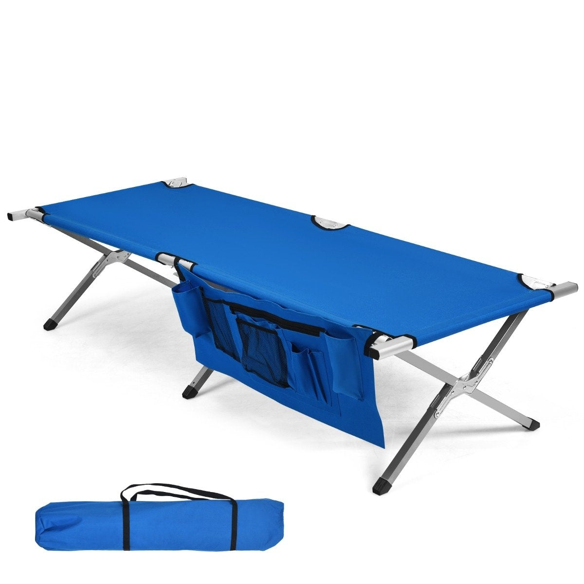 Camping bed camp bed folding bed lounger bed camping lounger loadable up to 204 kg 190 x 73 x 42cm blue