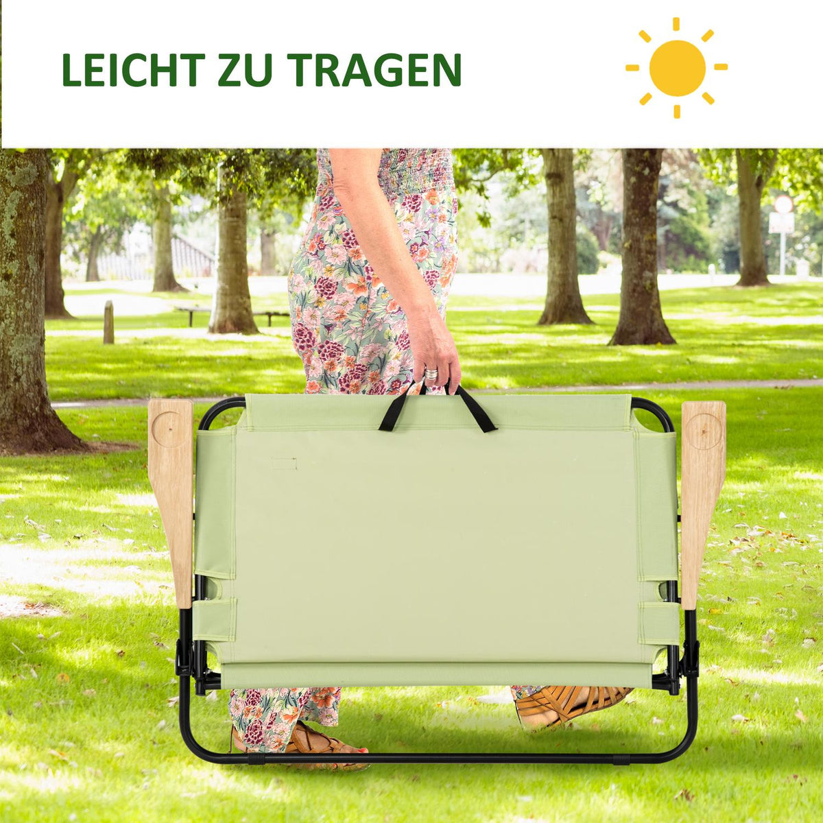Camping chair 2-seater folding portable garden chair director's chair folding chair with cup holder for outdoor picnic hiking max. load 160 kg light green 114 x 67 x 80 cm