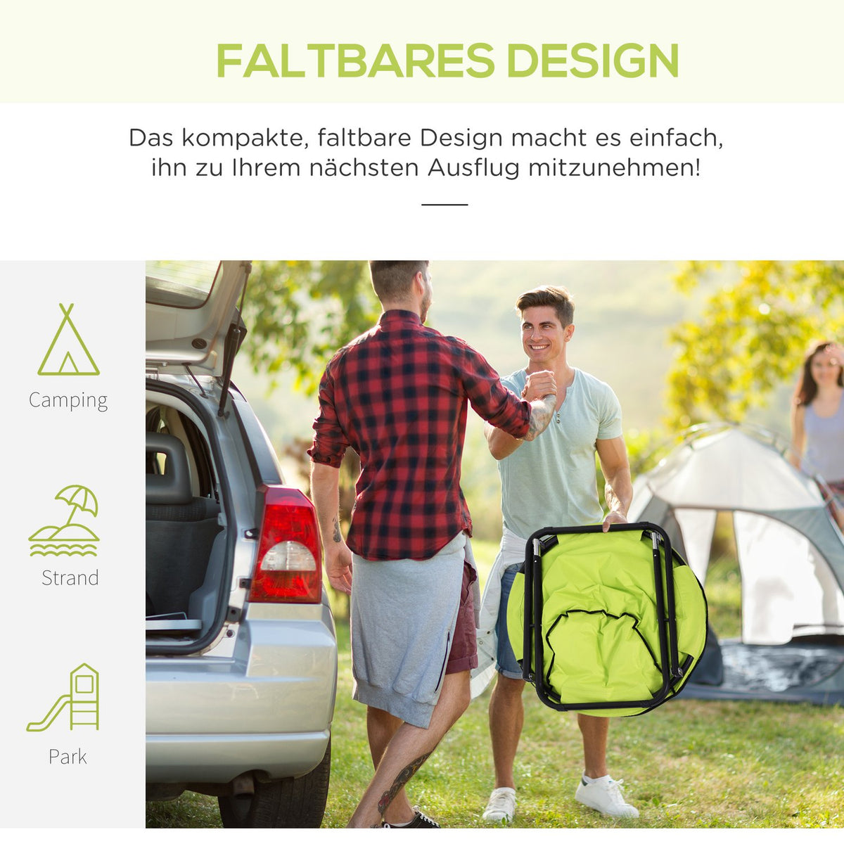 Camping chair foldable camping chair with backrest, folding chair up to 120kg, padded moonchair extra wide, folding chair outdoor chair for garden, balcony, camping, yellow