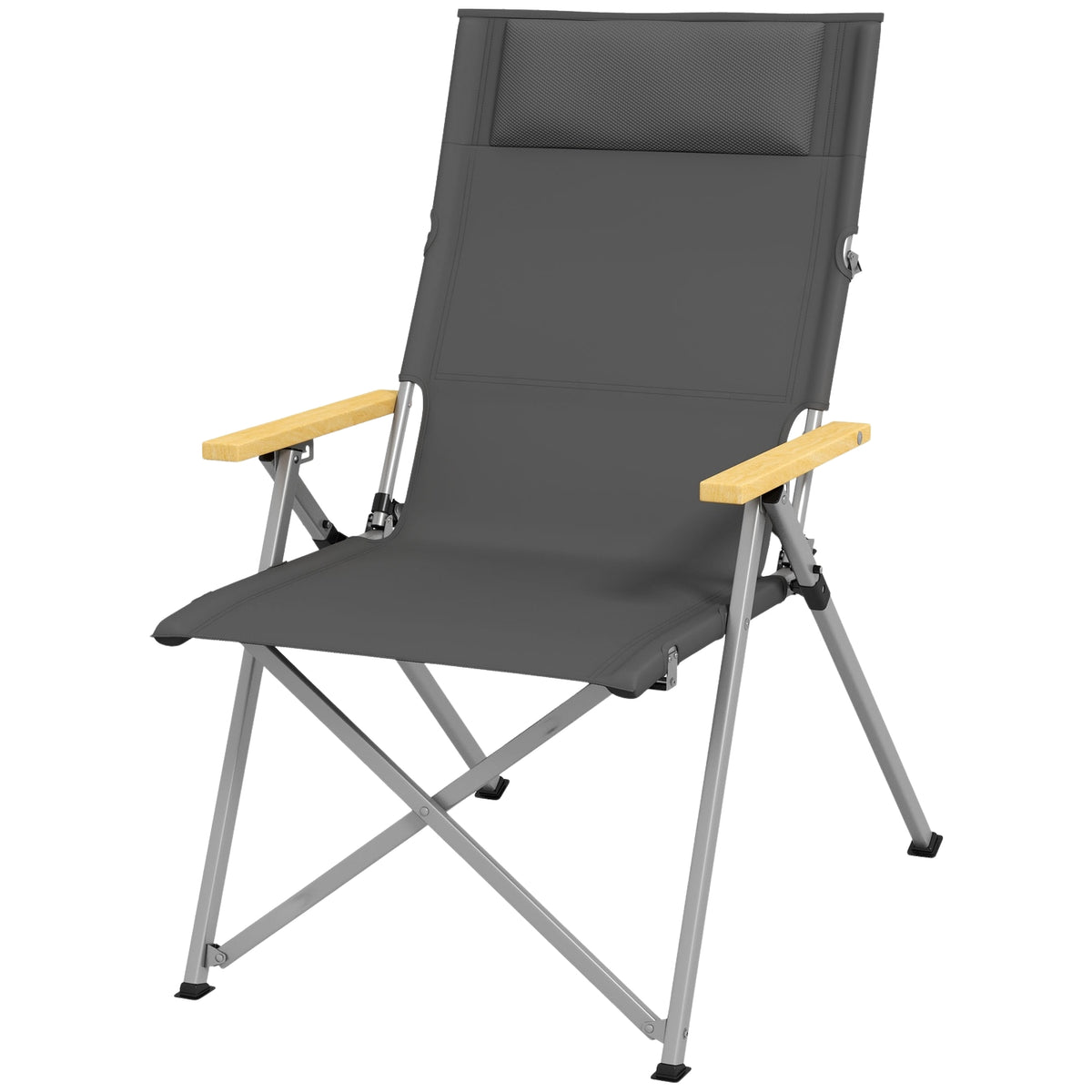 Camping chair folding garden chair with 4-level adjustable backrest and headrest, folding chair with carry bag, Oxford dark gray