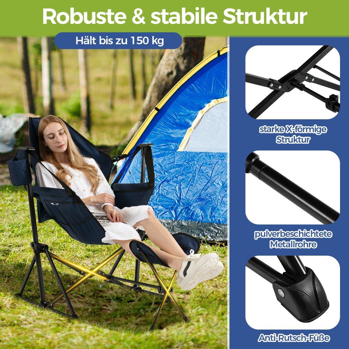 Camping chair with footrest & adjustable backrest & headrest & cup holder fishing chair navy blue