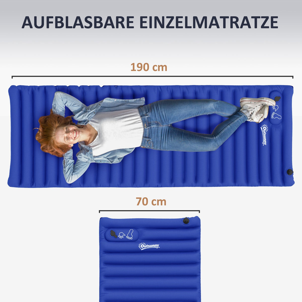 Camping sleeping mat, air mattress with foot pump, water-repellent air bed with carry bag, sleeping mat, load capacity up to 120 kg, blue