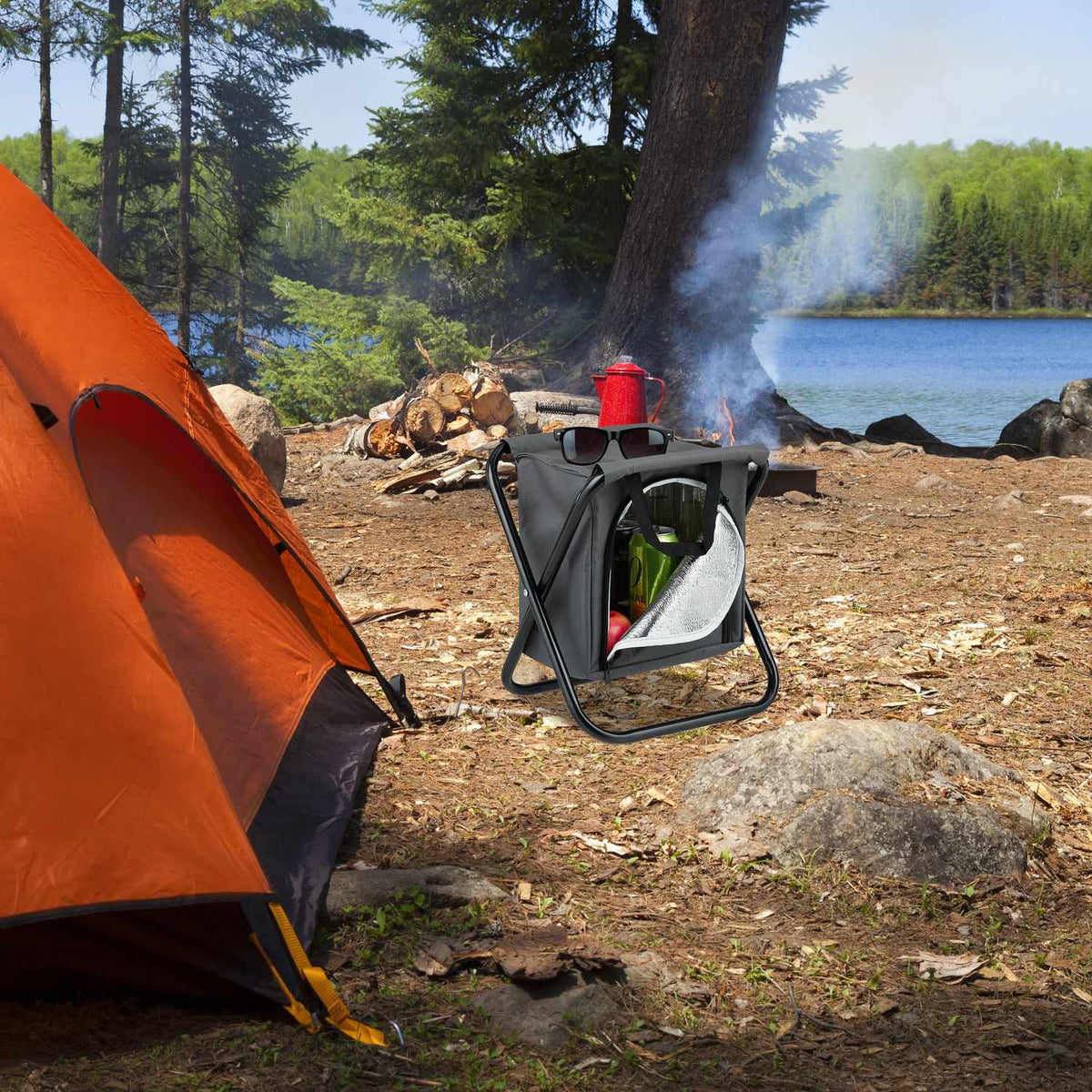 Camping stool with cooler bag
