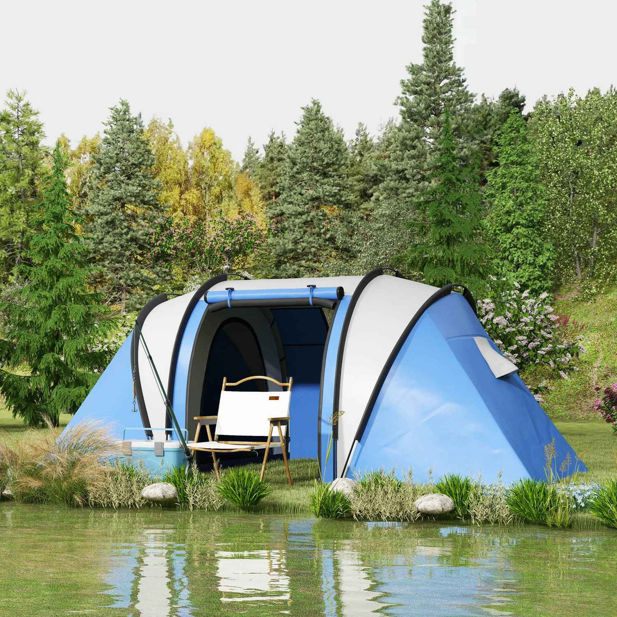 Camping tent for 4-5 people, lightweight, water-repellent family tent with 3 room side door windows, tent with 3000 mm water column, tunnel tent, dome tent for camping, travel, garden