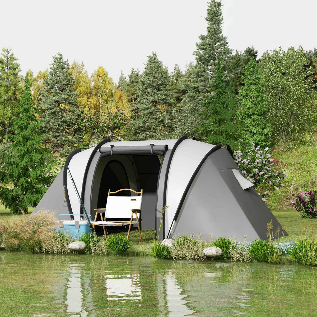 Camping tent for 4-5 people, lightweight, water-repellent family tent with 3 room side door windows, tent with 3000 mm water column, tunnel tent, dome tent for camping, travel, garden