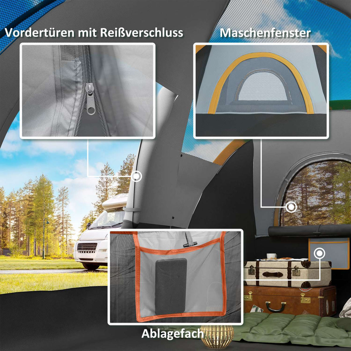 Camping tent for 5-6 people, stable, waterproof family tent with entrance window, packing bag, tent with 3000 mm water column, tunnel tent, dome tent for camping, travel, garden, light gray
