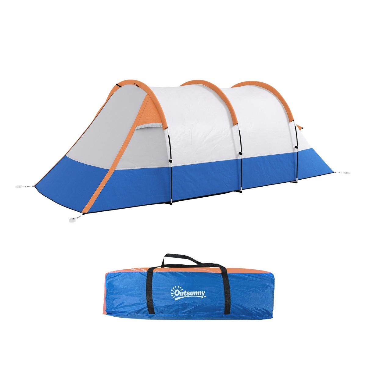 Camping tent, tunnel tent for 3 people, with light hooks, awning, 2 rooms, windproof family tent with carry bag, 2000mm water-repellent pop up tent for camping, garden, orange