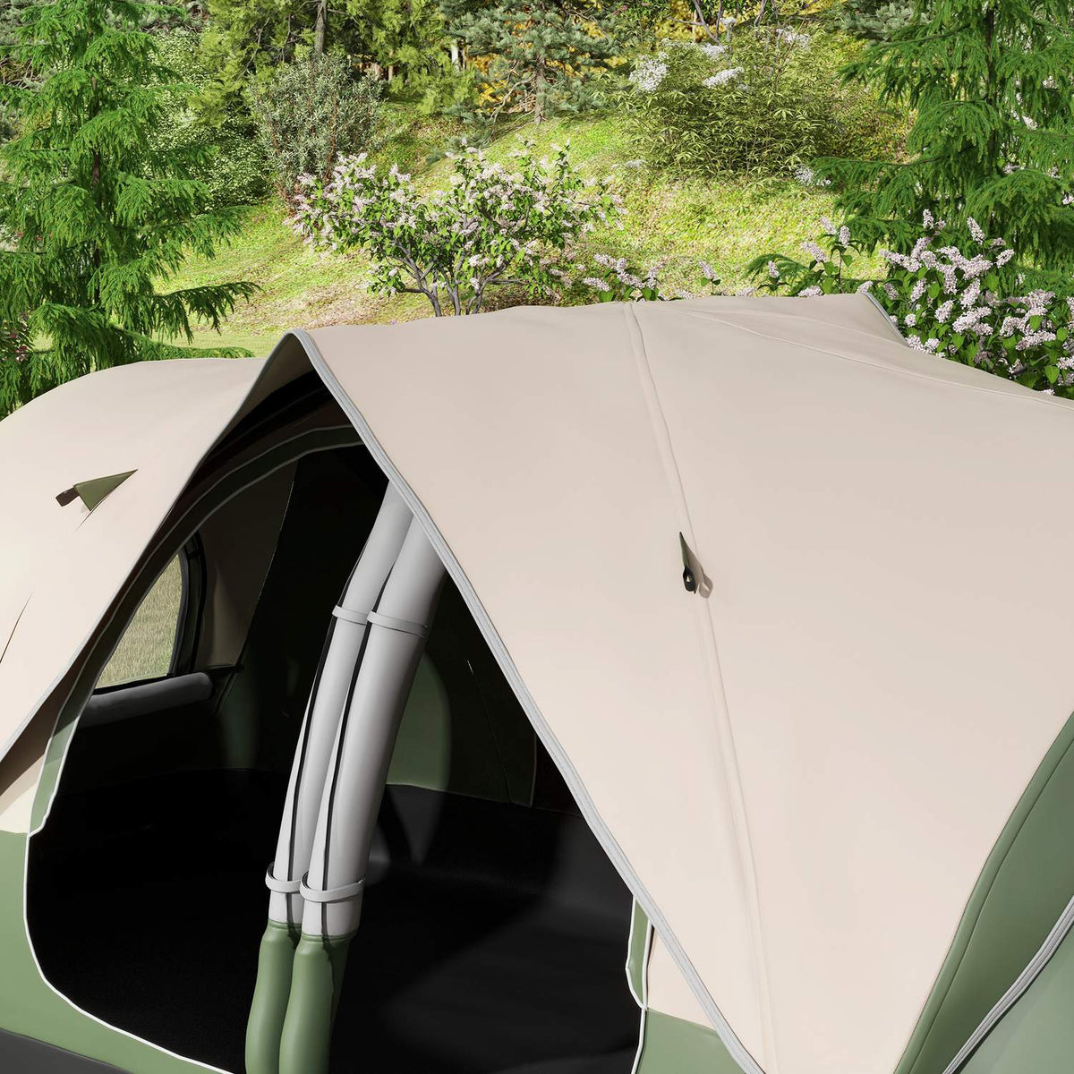 Camping tent, tunnel tent for 8 people, with light hooks, mesh window, 2 rooms, windproof family tent with carry bag, 2000 mm water-repellent group tent for camping, garden, dark green