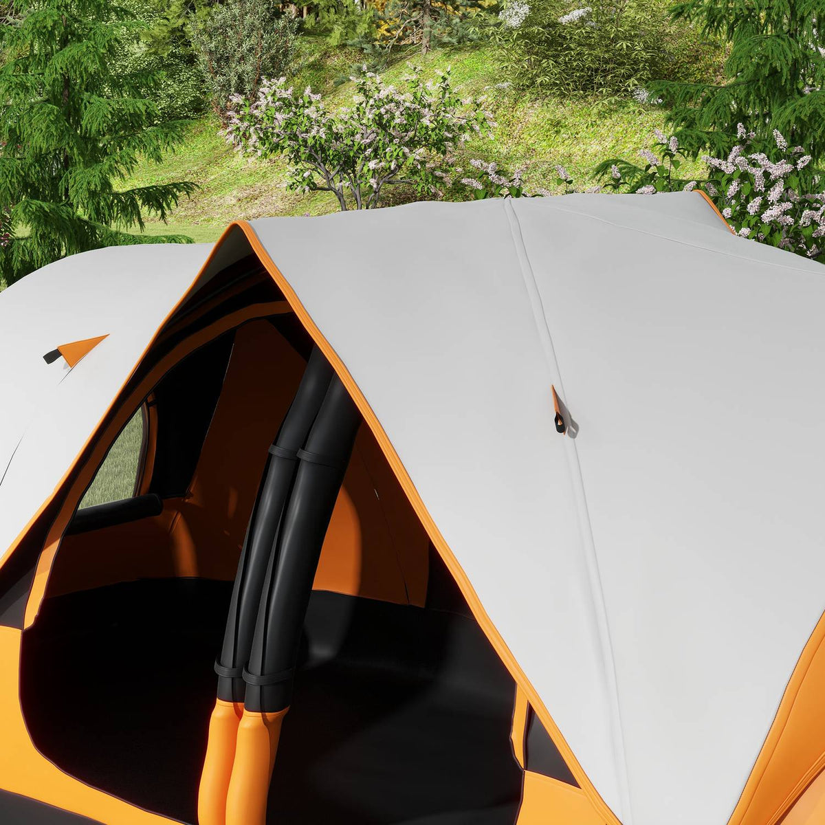 Camping tent, tunnel tent for 8 people, with light hooks, mesh window, 2 rooms, windproof family tent with carry bag, 2000mm water-repellent group tent for camping, garden, orange