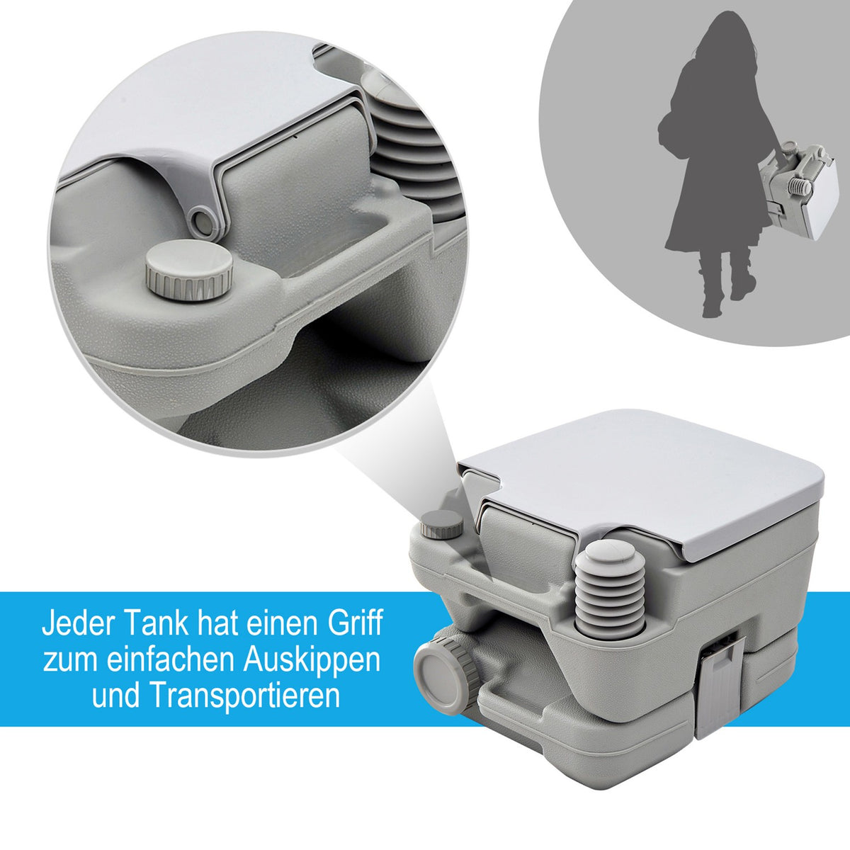Camping toilet, foldable travel toilet, max. load capacity up to 200 kg, 10L folding toilet, dry separation toilet for camping, hiking, traveling, fishing, gray