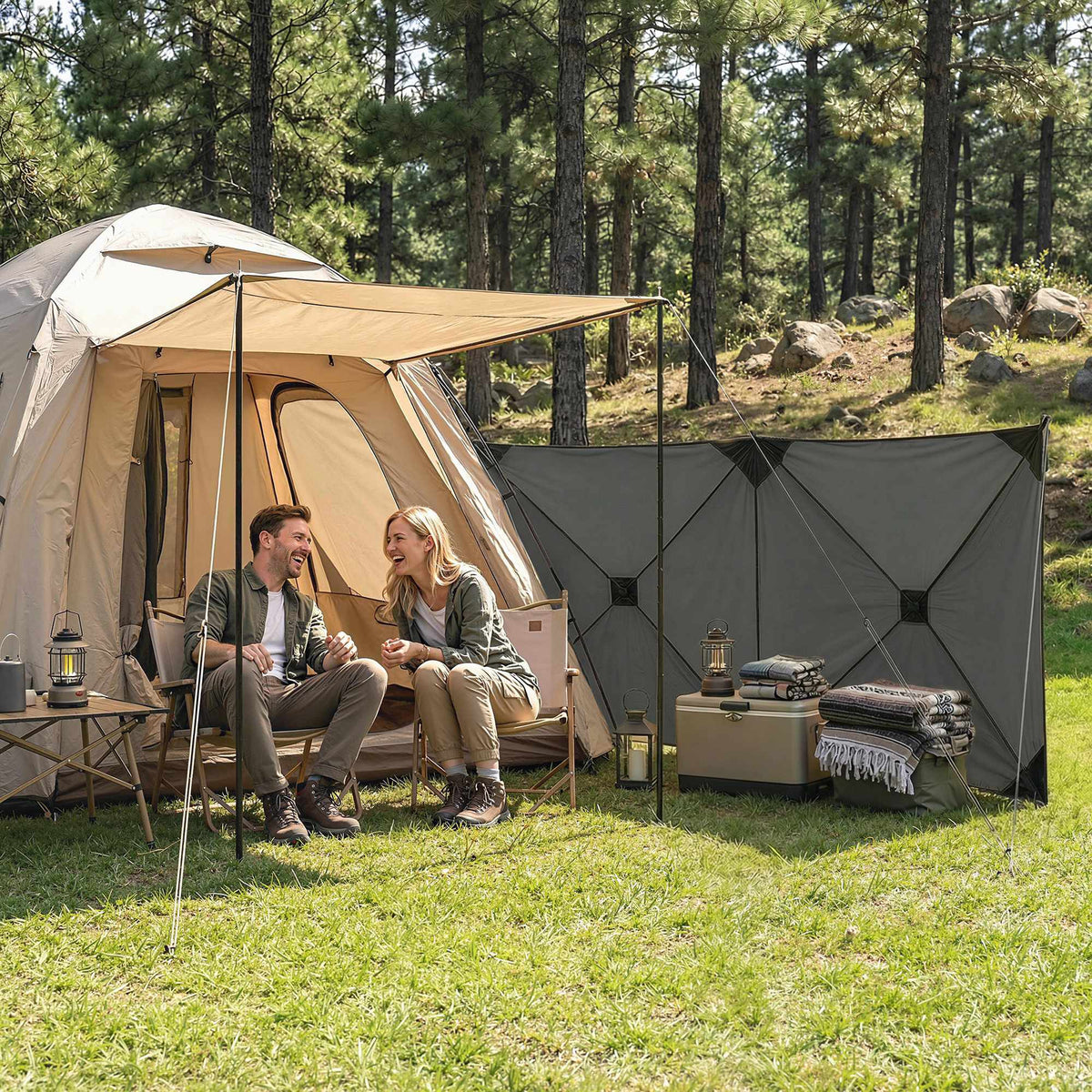 Camping windbreak 480x120 cm dark grey, foldable with bag
