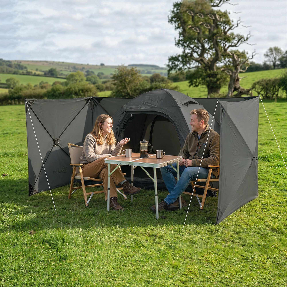 Camping windbreak 480x120 cm dark grey, foldable with bag