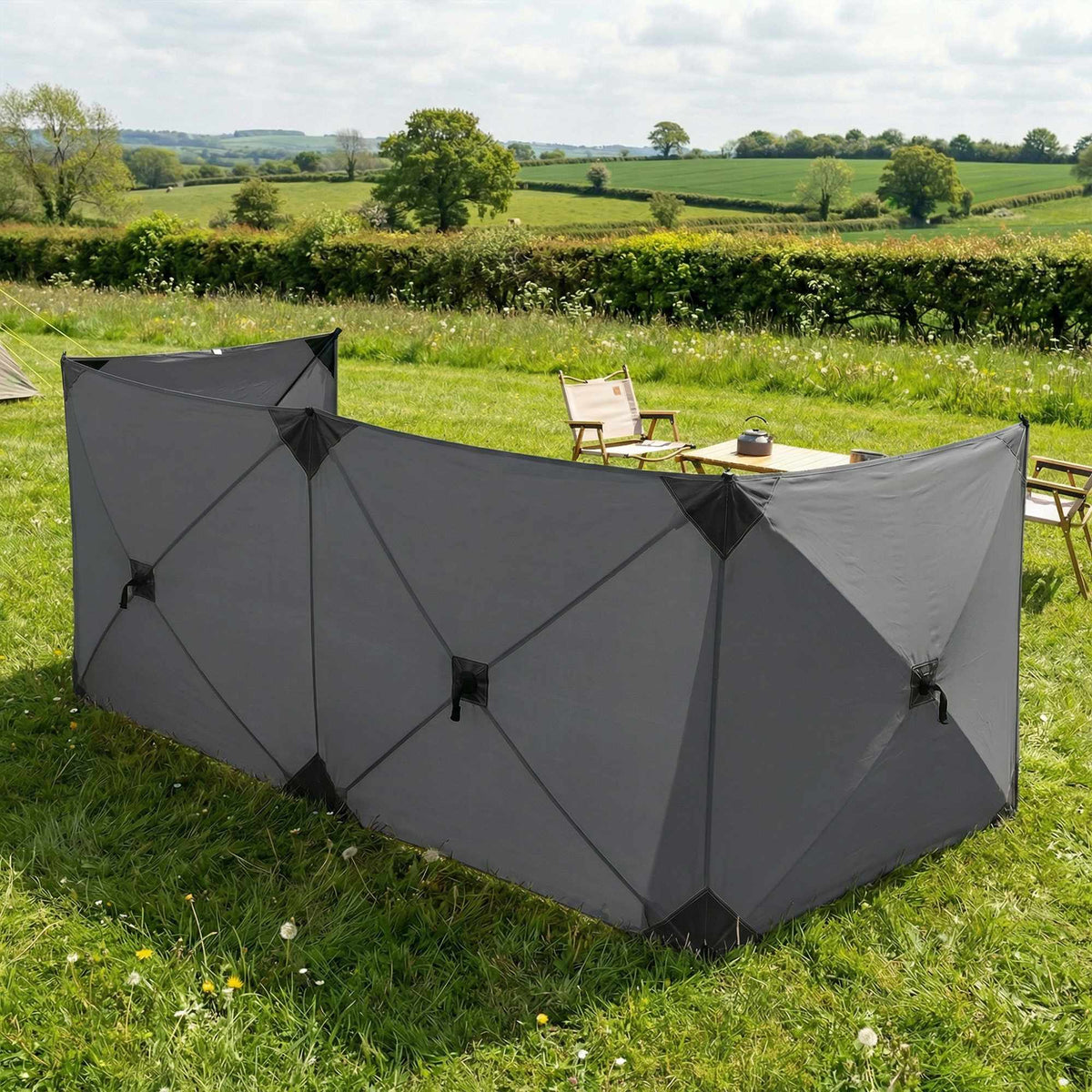 Camping windbreak 480x120 cm dark grey, foldable with bag