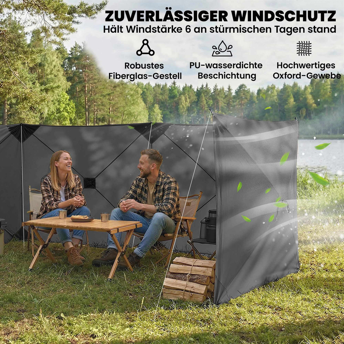 Camping windbreak 480x120 cm dark grey, foldable with bag