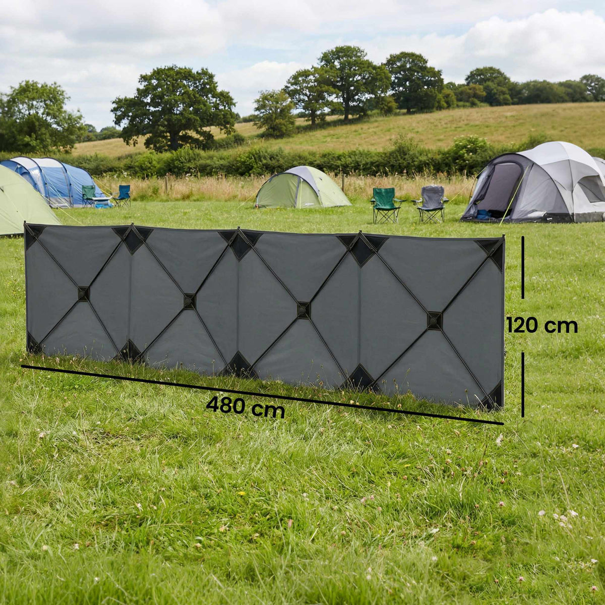 Camping windbreak 480x120 cm dark grey, foldable with bag