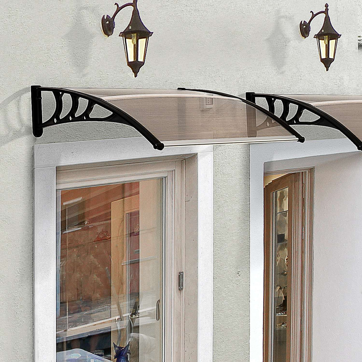 Canopy Front Door Canopy Pent Canopy Made Of Polycarbonate, Weatherproof, Brown, 75X100Cm