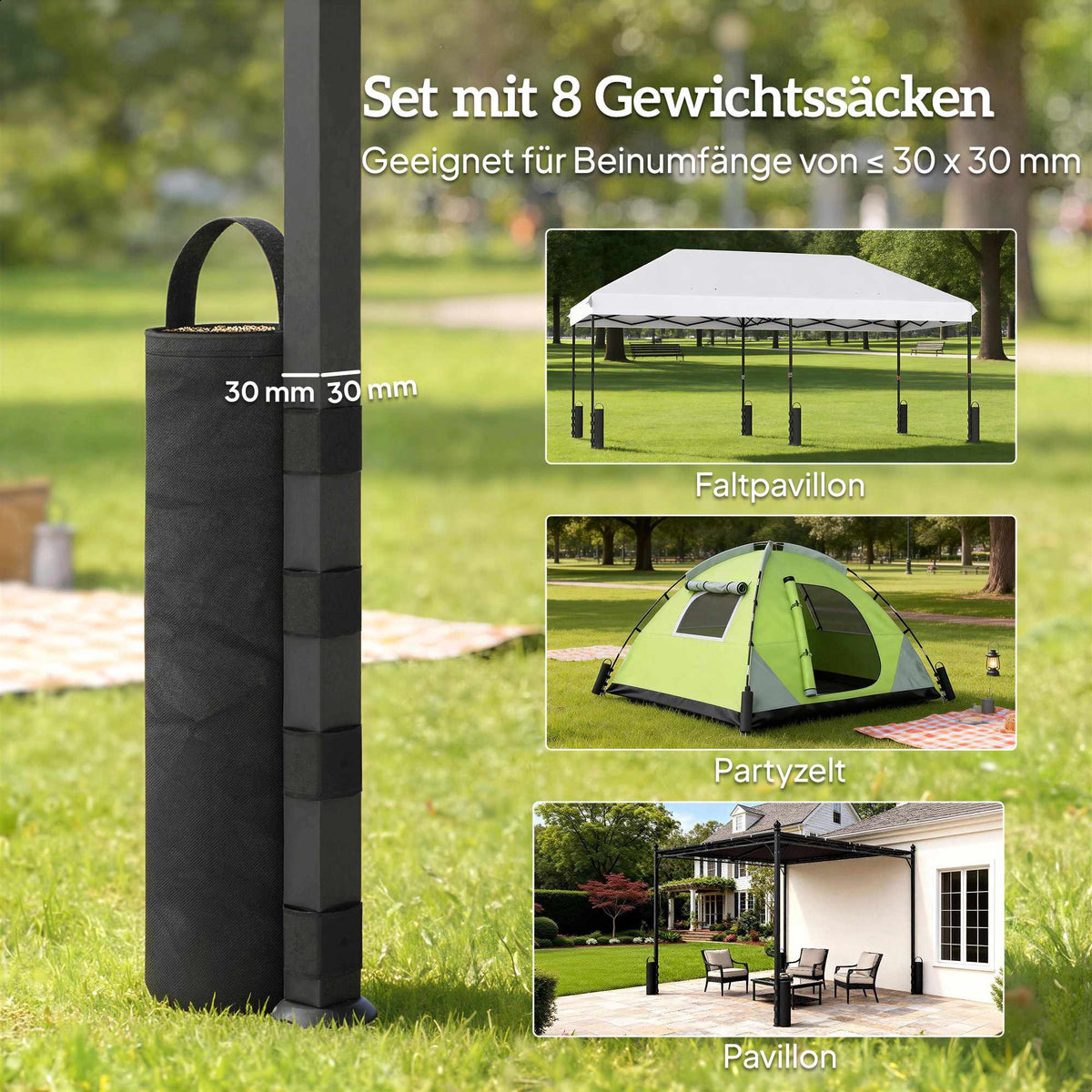Canopy Weight Bags, 8-Pack, 600D Oxford, No Sand, Black