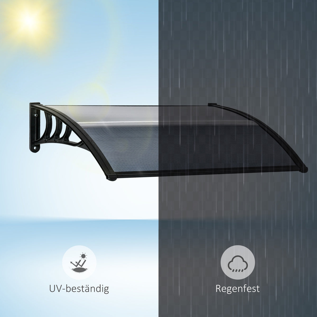 Canopy for front door 100 x 75 cm arched canopy canopy made of aluminum and polycarbonate canopy with UV protection front door canopy for balcony, sun protection, rain protection, black
