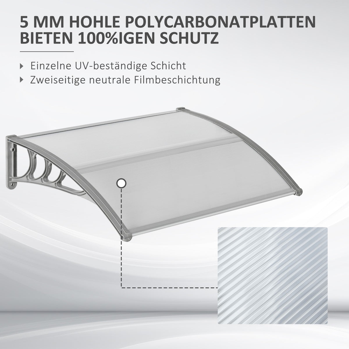 Canopy for front door 100 x 75 cm arched canopy canopy made of aluminum and polycarbonate canopy with UV protection front door canopy for balcony, sun protection, rain protection, silver