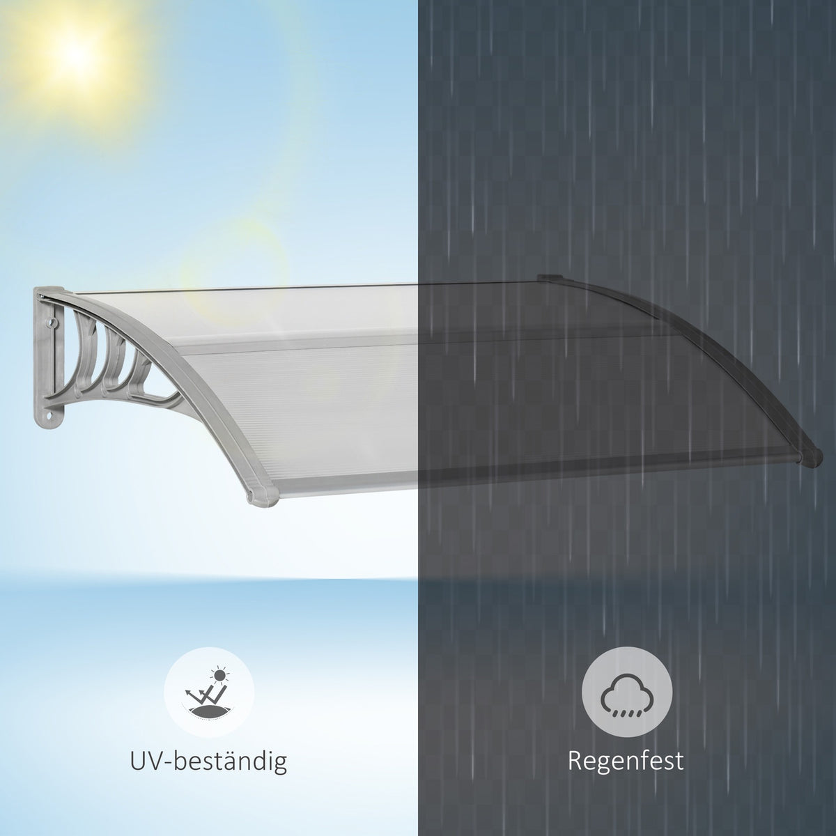 Canopy for front door 100 x 75 cm arched canopy canopy made of aluminum and polycarbonate canopy with UV protection front door canopy for balcony, sun protection, rain protection, silver