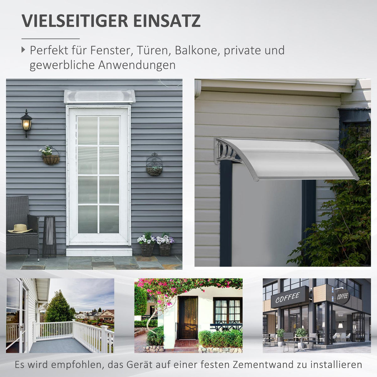 Canopy for front door 100 x 75 cm arched canopy canopy made of aluminum and polycarbonate canopy with UV protection front door canopy for balcony, sun protection, rain protection, silver