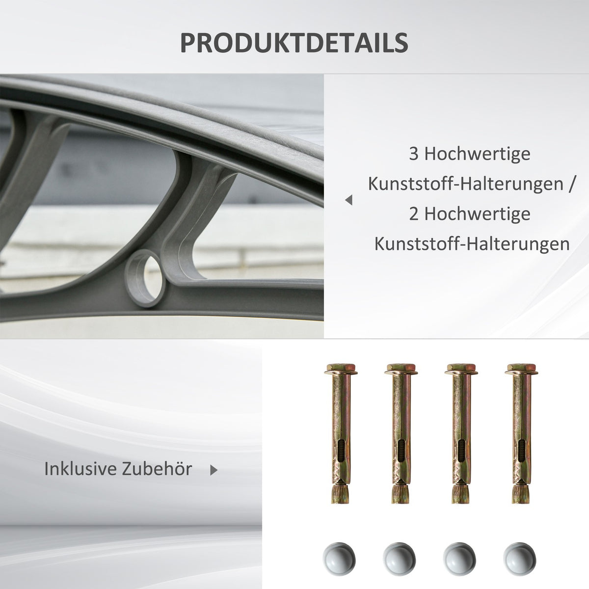 Canopy for front door 100 x 75 cm arched canopy canopy made of aluminum and polycarbonate canopy with UV protection front door canopy for balcony, sun protection, rain protection, silver
