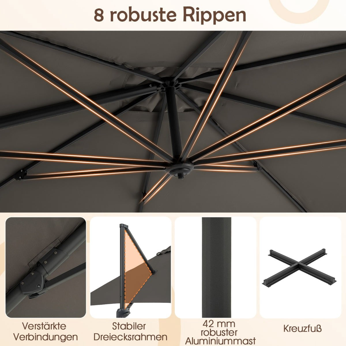 Cantilever Patio Umbrella 300x300 cm, 360 Rotation
