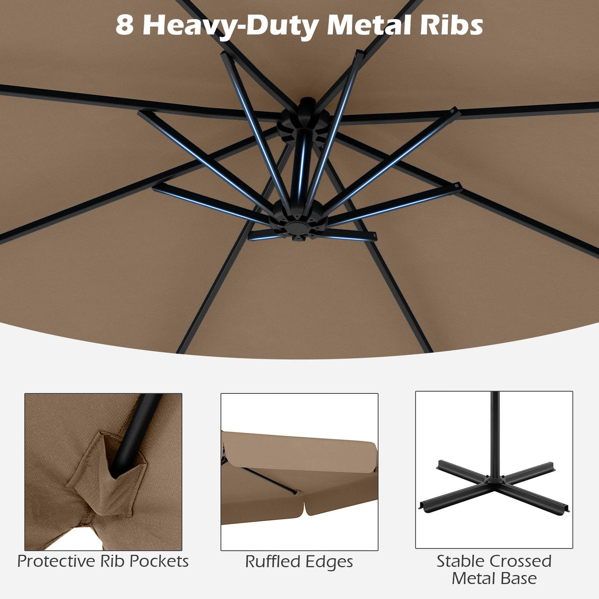 Cantilever Patio Umbrella 305 cm, Tilt, Cover, Crank
