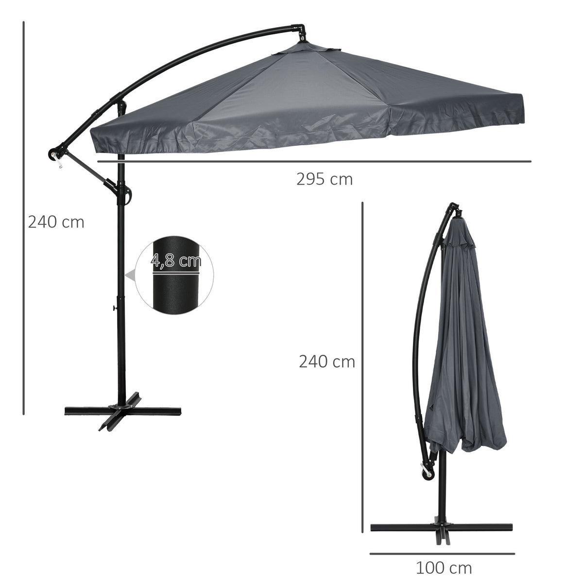 Cantilever Umbrella 295X295Cm Parasol Hand Crank Mosquito Net 360° Rotatable Garden Umbrella 8 People Market Umbrella Balcony Steel Polyester