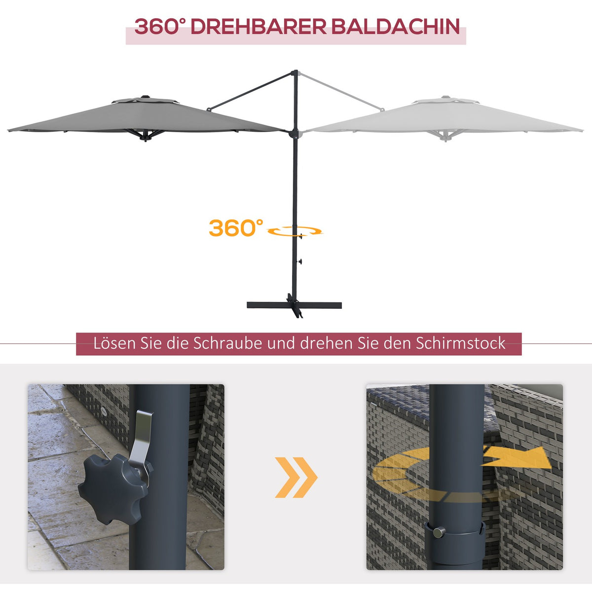 Cantilever Umbrella Approx. Ø3 M Parasol With Crank, Tilting Market Umbrella, Rotating Garden Umbrella For Balcony, Terrace, Metal, Dark Gray
