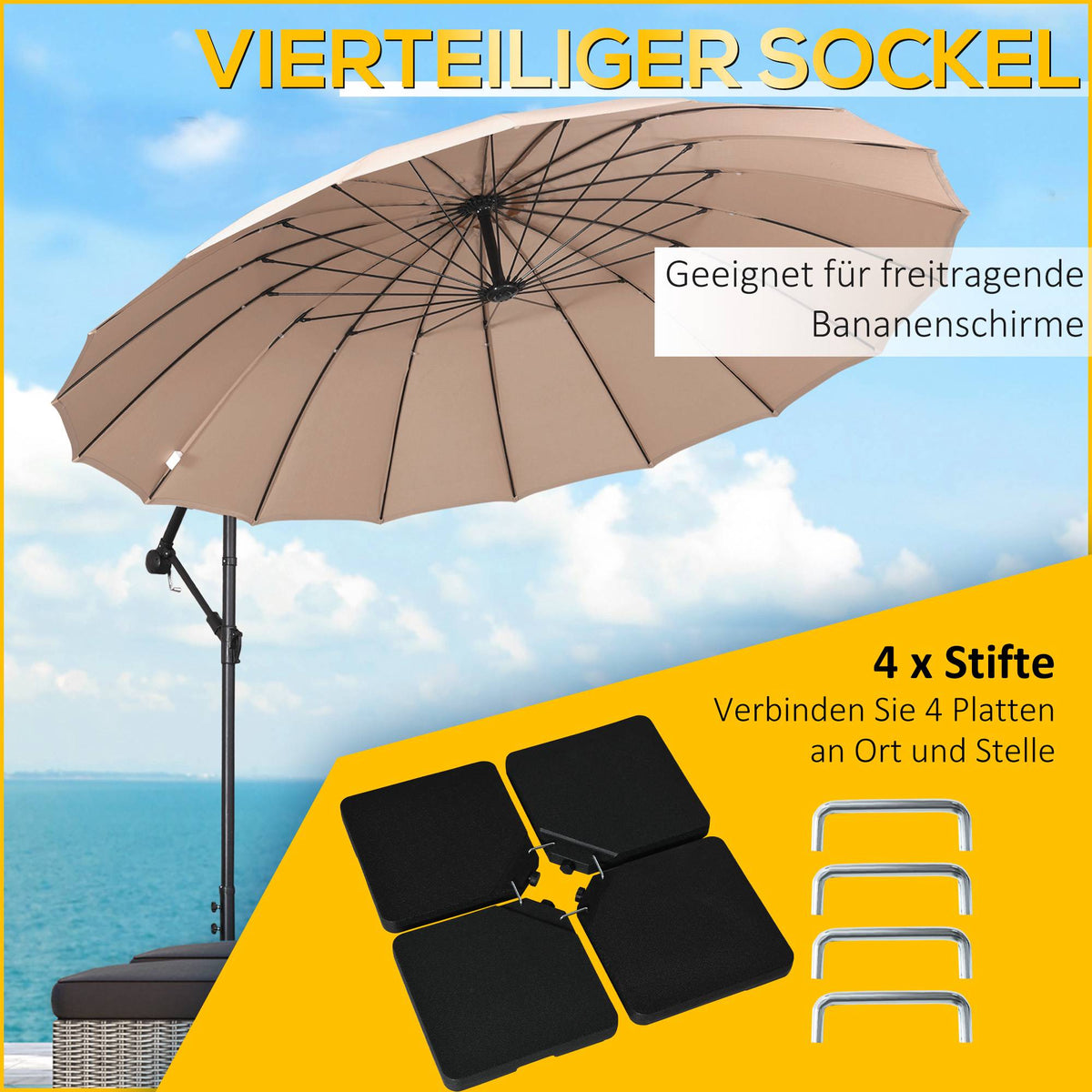 Cantilever Umbrella Base Weights, 4-Piece, HDPE, 60/70 kg