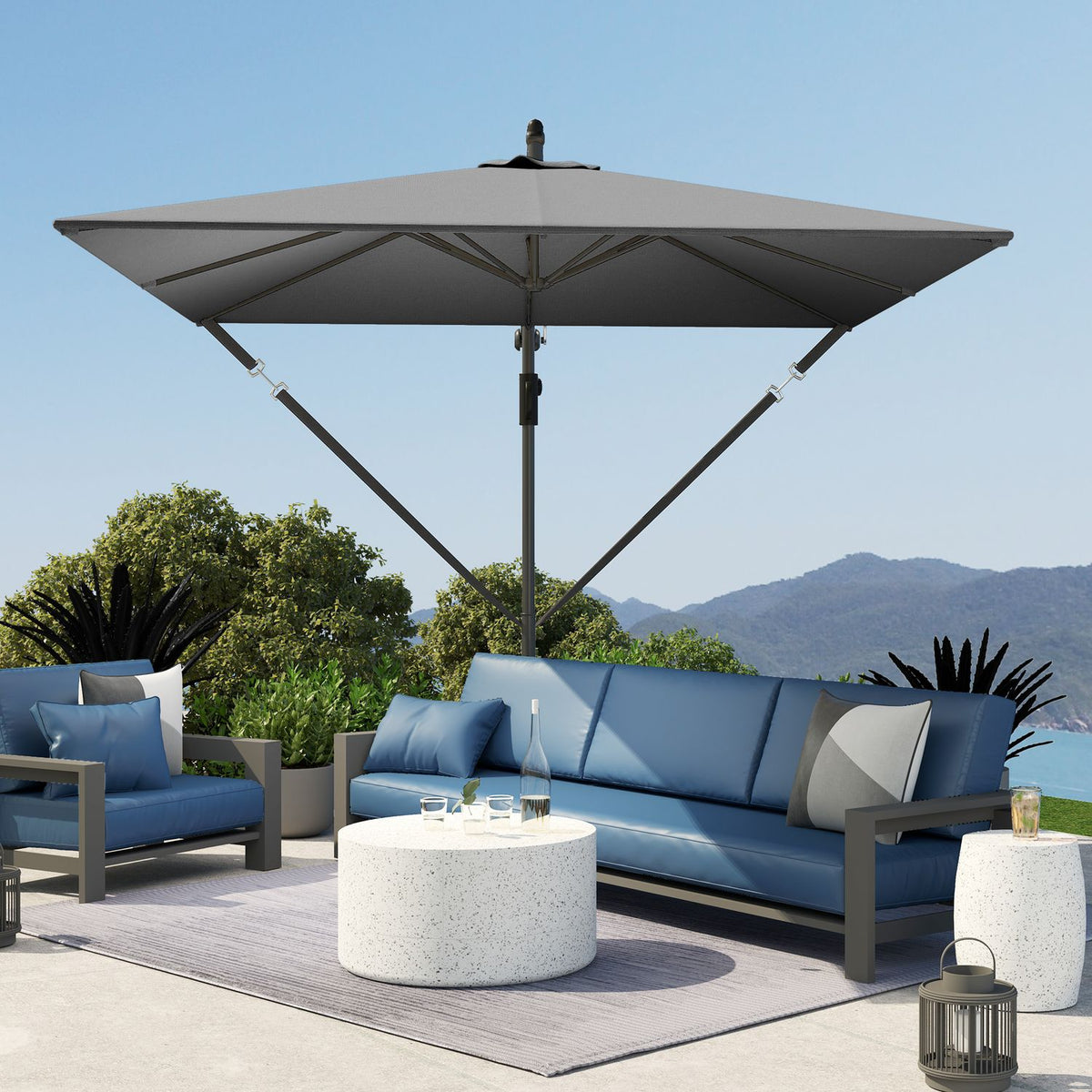 Cantilever umbrella Ø260 cm parasol with UV protection 50+ water-repellent crank umbrella with stand, cover, crank, wind lock, market umbrella tiltable garden umbrella for balcony terrace gray