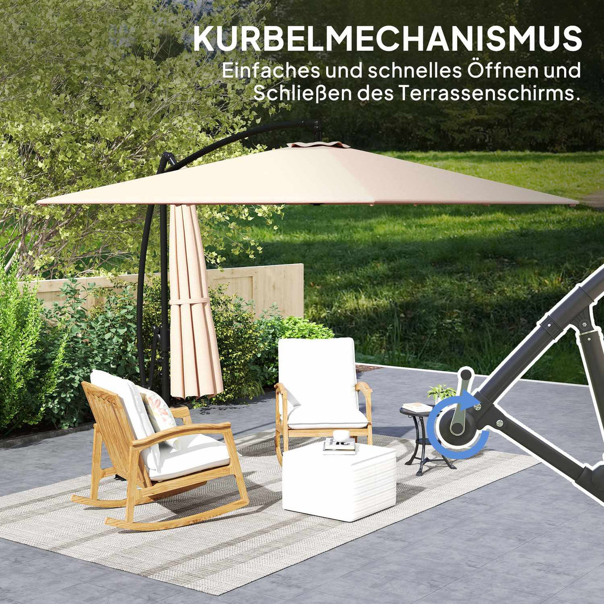 Cantilever umbrella Ø260 cm parasol with UV protection 50+ water-repellent crank umbrella with stand, cover, crank, wind lock, market umbrella tiltable garden umbrella for balcony terrace khaki