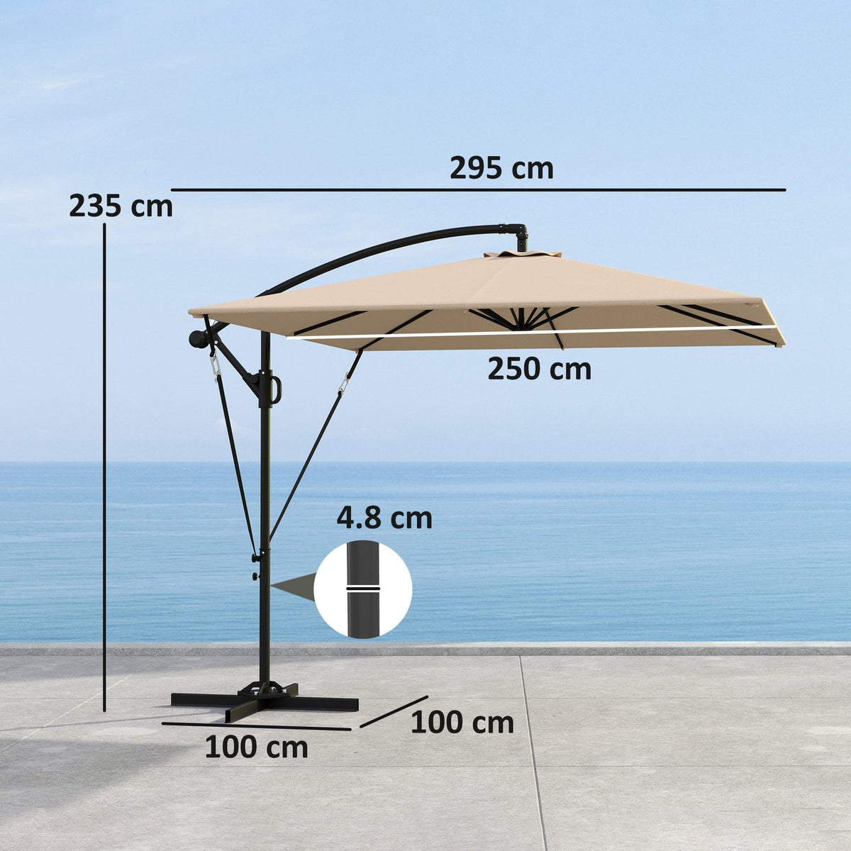 Cantilever umbrella Ø260 cm parasol with UV protection 50+ water-repellent crank umbrella with stand, cover, crank, wind lock, market umbrella tiltable garden umbrella for balcony terrace khaki