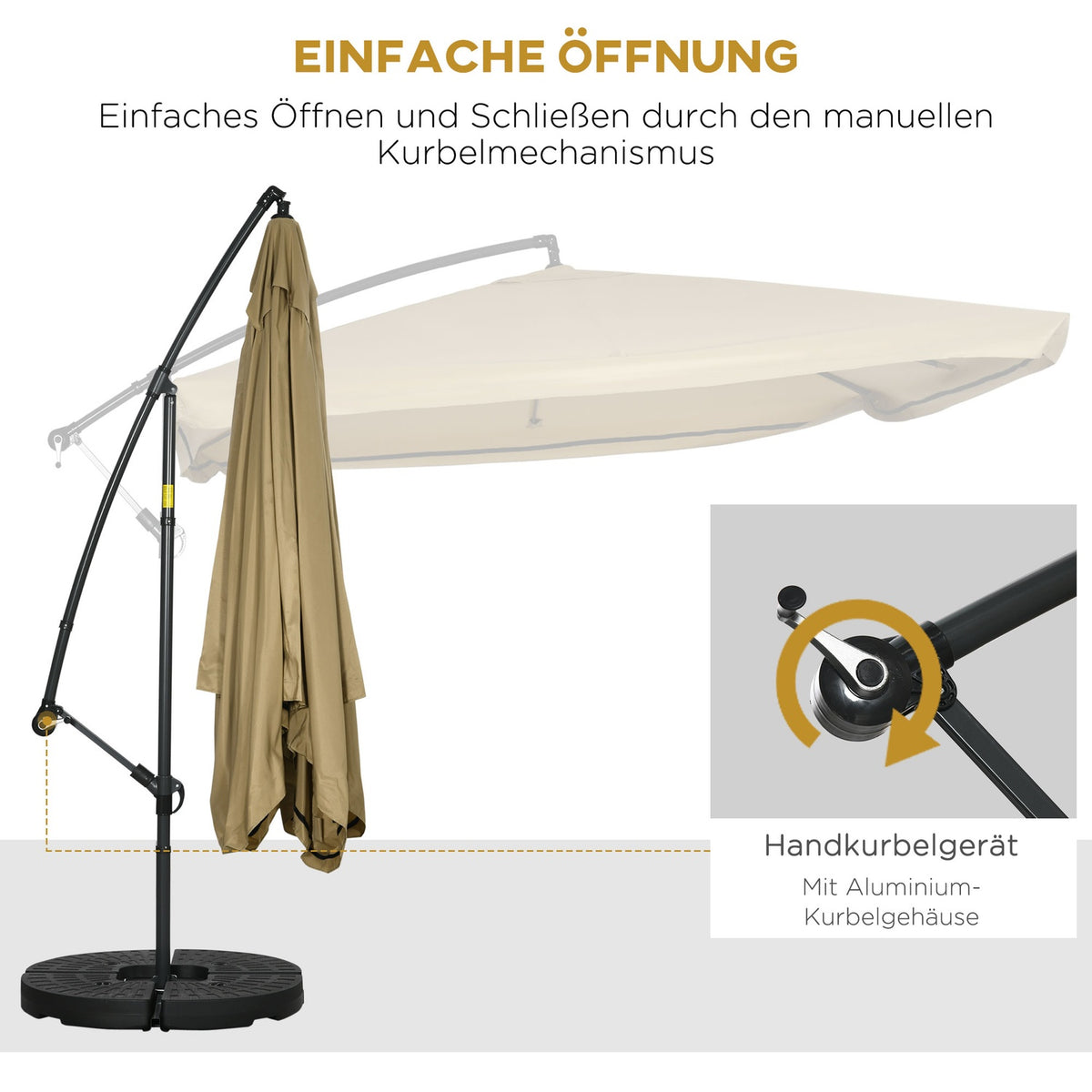 Cantilever umbrella, 296 x 296cm parasol with mesh sides, tilting market umbrella, umbrella weight, garden umbrella for terrace, balcony