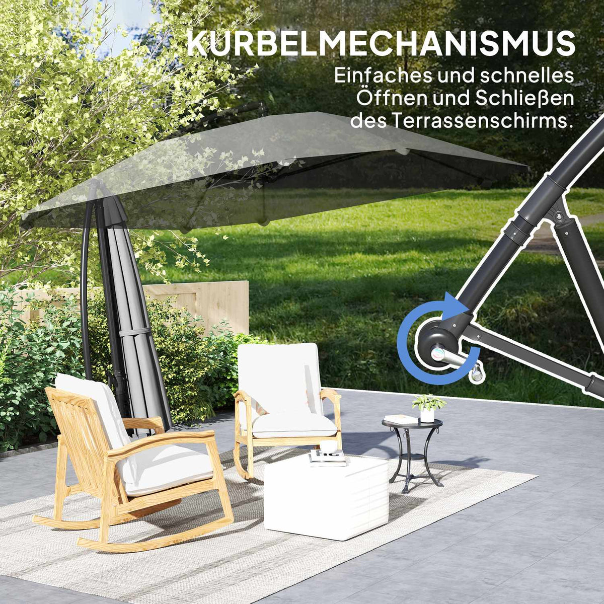 Cantilever umbrella, aluminum diameter 260 cm, parasol, waterproof, crank umbrella with stand, crank, wind lock, tiltable market umbrella, tiltable garden umbrella, sun protection for balcony, garden, terrace, dark gray